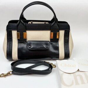 CHLOE Little Alice Leather Crossbody Satchel Bag in Husky White